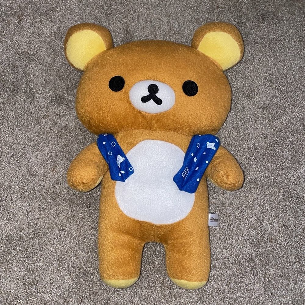 Rilakkuma Plush 18” Rilakkuma Print Blue Scarf San-X Licensed